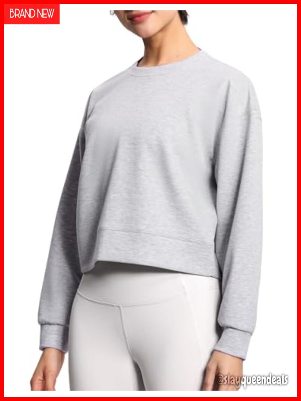 Cropped Crewneck Sweatshirt Boxy Fit Drop Shoulder Workout Pullover